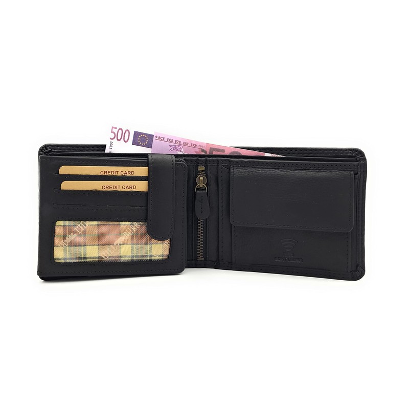 Genuine Leather Biker Wallet with RFID Protection, black, M, Contemporary