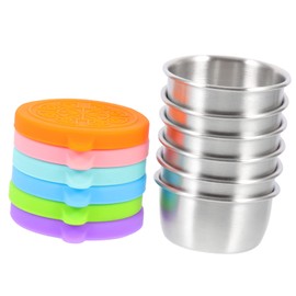 6 Sets stainless steel dipping cup salad container for lunch mini prep bowls dip bowls with lid seasoning bowl saucers to go containers bento household seasoning dish