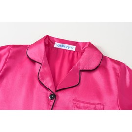 CYCHELRY Little Big Girls Rose Red Satin Pajamas Summer Short Sleeve and Pants Button Down Silky Nighty PJS 3PCS Sleepwear Set Size 10