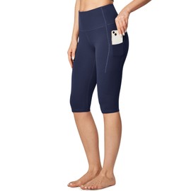 Ewedoos Capri Leggings for Women with Pockets Women's Capris Knee Length High Waisted Yoga Pants Compression Workout Leggings Blue