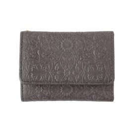 Hirameki Morris Petite Wallet Trifold Wallet Mini Wallet Cowhide Embossed William Morris Art Design Box Coin Purse, modern grey