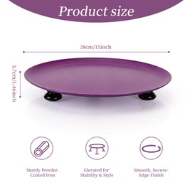 Round Decorative Tray -11 Inch Metal Candle Trays Decor for Coffee Table Centerpiece Large Modern Serving Tray for Kitchen Counter Farmhouse Home Decorations - Purple