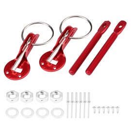 lyrlody Hood Pin Lock Kit, Universal Bonnet Pins Stainless Steel Aluminum Alloy Red Pin Lock Latch Bonnet for Racing Sport Car Hood (Red)