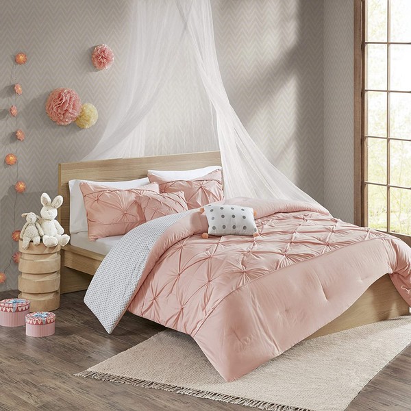 Urban Habitat Kids - UHK10-0081 Aurora 5 Pieces Cotton Reversible Comforter Set Bedding, Full/Queen Size, Blush