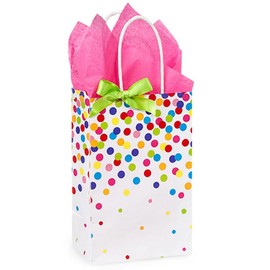 NW Rainbow Confetti Paper Shopping Bags - Rose Size - 5 1/4 x 3 1/2 x 8 1/4in. - 50 Pack