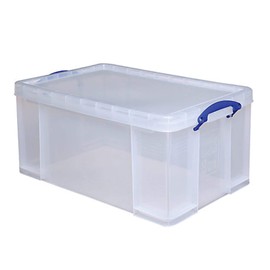 Really Useful Boxes (4 Set) . Really Useful Clear Transparent Plastic Storage Box, 64 Liters Features Attached Handles Make It Easy To Carry