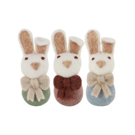 Én Gry & Sif Mini Bunnies / Small Easter Bunnies - Hand Felted - Felt Pendants, Easter Decoration - Pack of 3 ... B (Bunny with Bow)