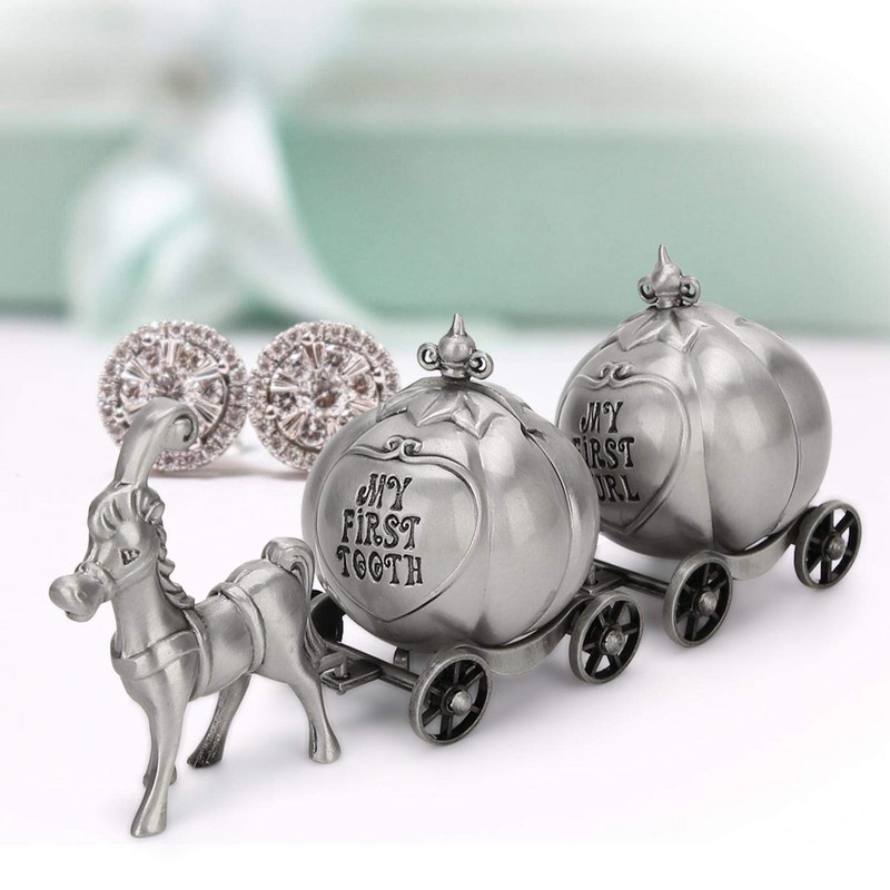 Silver Tooth Holder, First Curl and Tooth Keepsake Box,Carriage Shape