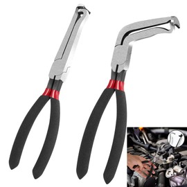 Automotive Electrical Disconnect Pliers 2-Piece Set Carbon Steel Fuel Line Removal Tool for Ignition Coils MAF Sensors, Professional Car Wiring Clip Pliers for Mechanics, Silver Black