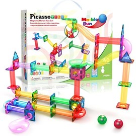 PicassoTiles - Bloques de construcción magnéticos de mármol, color arcoíris con embudos de caída deslizante, tubos de juguete educativo, juego de juguetes educativos, compatible con kit de