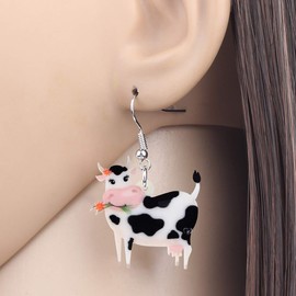 DOWAY Acrylic Cute Cartoon Cow Earrings Hanging Dairy Cattle Farm Animals Jewellery for Women Girls Cow Charm Gifts, Acrylic, Sandstone