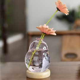 Plant Propagation Station Glass Planter Terrarium Jar with Wooden Stand Adjustable, Unique Flower Vase for Hydroponic Plants Cuttings, Plant Lover Gifts Home Boho Decor (Pink)