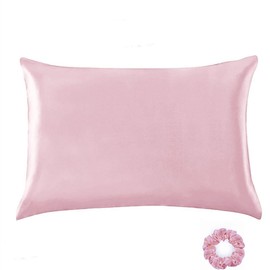 FLCA 100% Mulberry Silk Momme Charmeuse Silk Pillowcase Both Sides Silk Pillow Shams Cover for Skin Health with Hidden Zipper (Pink, Standard)