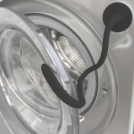 Front Load Washer Door Prop, 2.6-inch Large Base Magnetic Washer Door Prop Prevent Odors, Keep Washer Dry & Fresh with Adjustable Hose and Durable Silicone Design, BLACK