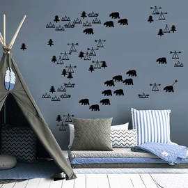 ufengke Nordic Woodland Animals Wall Stickers Bears Tree Wall Decals Nursery Wall Art Decor for Kids Bedroom Living Room