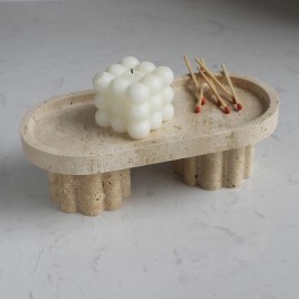 Natust Natural Travertine Oval Tray with 2 Legs, 10" Vanity Decorative Tray for Coun...