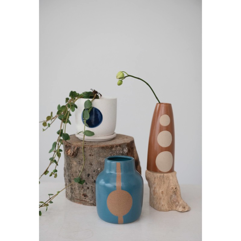 Creative Co-Op Stoneware Vase with Abstract Design