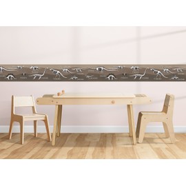 Grace & Gardenia Colorful Dinosaurs Peel and Stick Wallpaper Border 15ft (Brown Black White, 8 inch)
