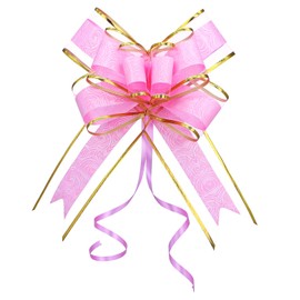 WEWILUCK Gift Bows for Presents, Pink Bows for Gift Wrapping, 15PCS Gift Bows with Ribbon for Weddings, Bridal Showers, and Anniversary Decoration(Pink with Gold Line, 6 inches)