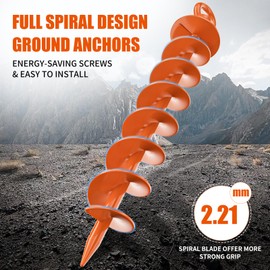 Phopich Ground Anchor Screw in, 4 Pack Spiral Trampoline Anchors with Nut and Tool Swing Set Anchors Tent Stakes High Wind Heavy Duty for Sheds, Carports, Mobile Home Orange