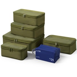 Compression Travel Packing Cubes, 6 Set Expandable Luggage Organizer Bags, Durable Travel Accessories for Suitcases, Backpacks, and Carry-Ons (Army Green)