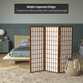 4 ft. Short Window Pane Shoji Screen - Walnut - 3 Panels