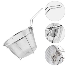 PACKOVE Stainless Steel Frying Basket Deep Frying Basket Metal Frying Basket Mesh Fry Basket with Folding Handles (15CM)