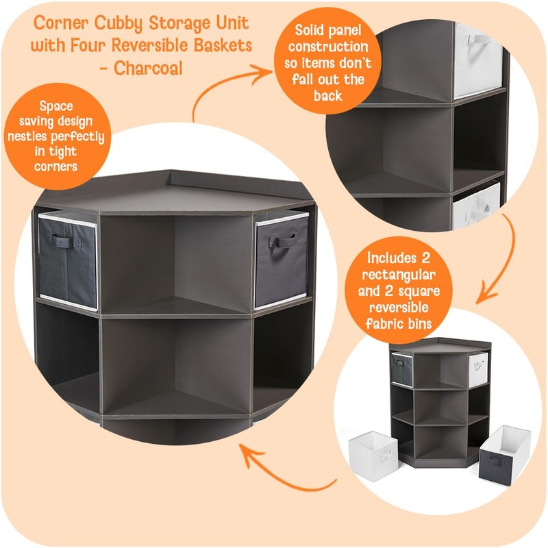 Badger Basket Corner Cubby Toy Storage Unit for Kids with