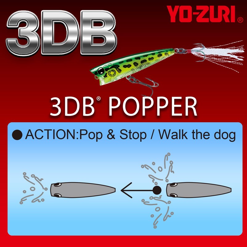 Yo-Zuri 3DB Popper Floating Lure, Prism Silver Black, 3-Inch