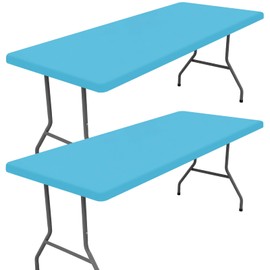 Moosfor Spandex Picnic Table Cloth 2 Pack, Elastic Fitted Tablecloths for 8 Foot Rectangle Tables, Stretch Washable Patio Table Cover for Outdoor, Camping, Banquet and Parties (Blue Mist, 30"x96")