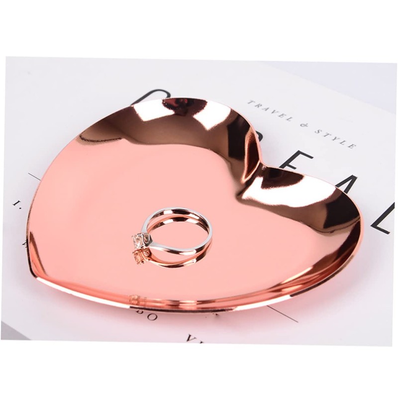 KOMBIUDA Stainless Steel Heart Shape Jewelry Dish Tray Chrome Trinket