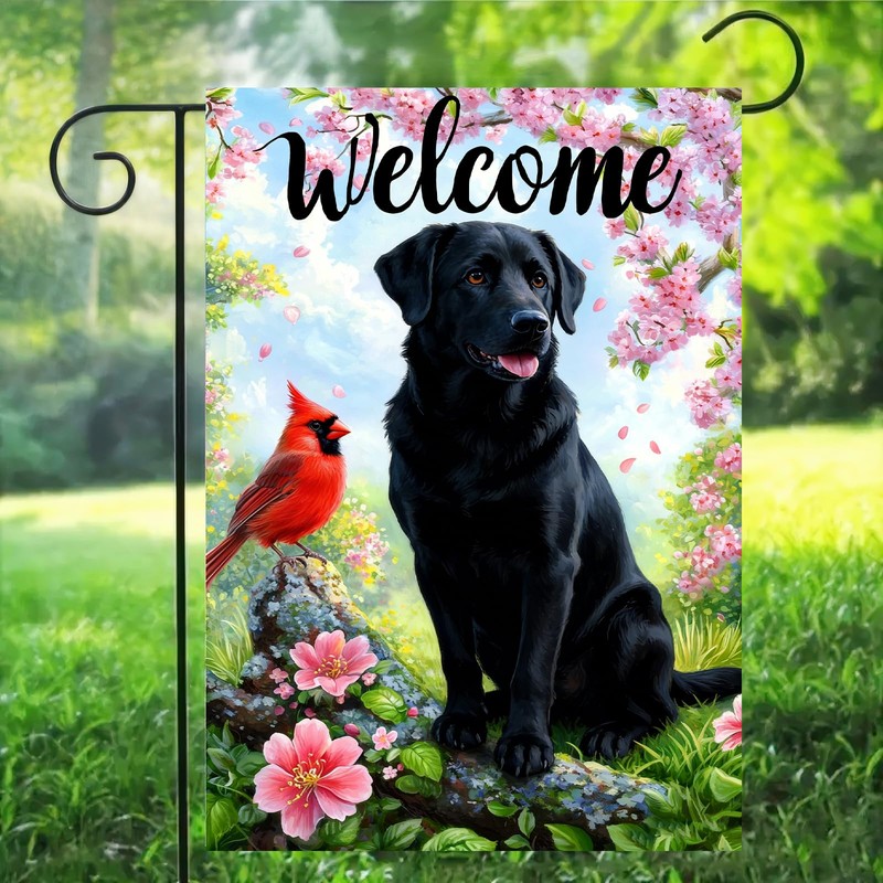 Spring Summer Black Lab Dog Garden Flags 12x18 Double Sided