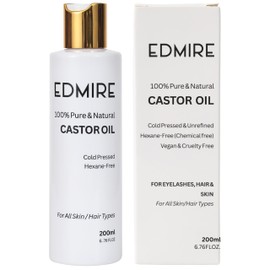 EDMIRE Organic Castor Oil for Hair Growth, 100% Pure Cold-Pressed Hexane Free Castor Oil for Lashes Growth, Face & Skin. Hair Thickening Natural Hair Oil for Beauty 200ml