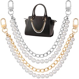 HINZIC 2Pcs Pearl Purse Chain Extender 12inch Gold Silver Handbag Straps Metal Shoulder Crossbody Bags Short Handle Replacement Charms Accessories for Women