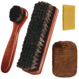 Flintronic Shoe Brush with Natural Horse Hair, Horsehair Brush, Shine Brush, Polishing Brush, Horsehair for Professional Shoe Care, Cleaning and Polishing, with Eraser & Cleaning Cloth