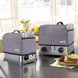 iFedio 4 Slice Toaster Cover with Pockets & Top Handle,Small Appliance Toaster Dust Cover, Machine Washable(Black)
