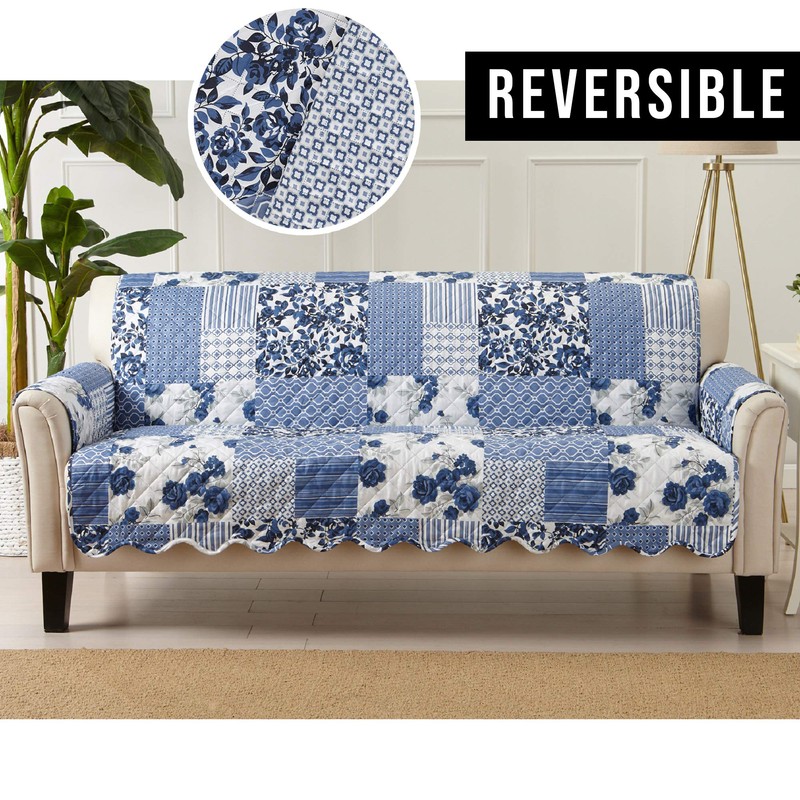Great Bay Home Patchwork Scalloped Printed Furniture Protector Stain Resistant