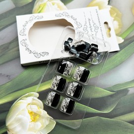 Black Press on Toenails Short Square Toenails Fake Nails with Glitters Flower Pattern Design Acrylic Fake Toe Nails Tips with Nail Glue Artificial Glossy Full Cover Toenail for Women 24Pcs