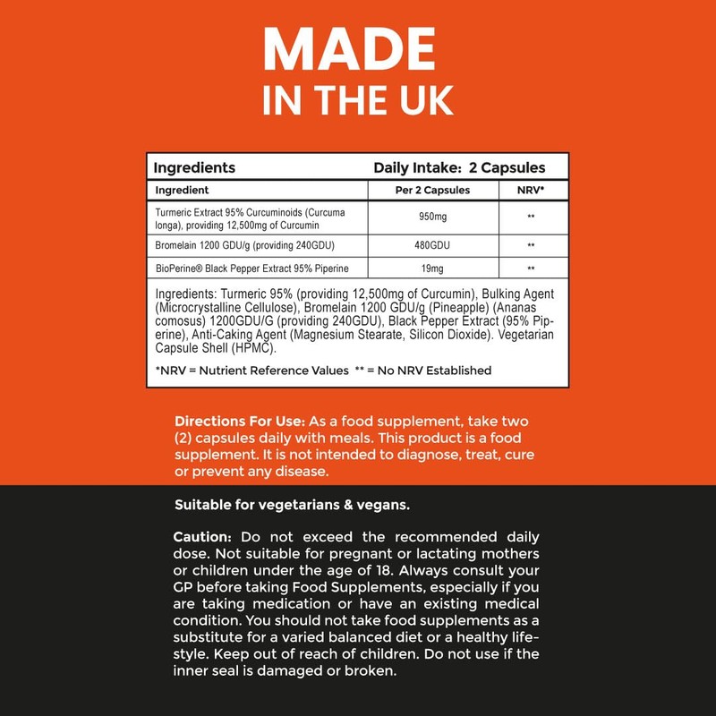 Turmeric Pro with BioPerine® 12,500mg 95% Curcuminoids, Suitable for Vegetarians,