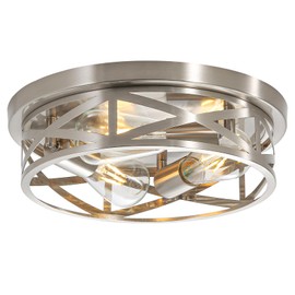 Youroke Indoor Cage Flush Mount Ceiling Light Fixtures, 13 Inch Brushed Nickle Close to Ceiling Light, Modern Metal Rustic House Ceiling Lights for Hallway Kitchen Bedroom Entryway Office