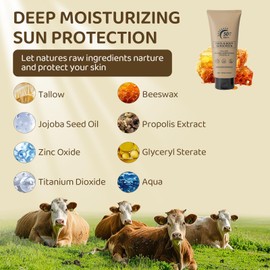 Beef Tallow Sunscreen SPF 50, Natural Grass Fed Tallow, Sweat & Water Resistant, Non-Greasy Moisturising Sun Cream for Summer Outdoor Travel, Non-Nano Zinc Oxide Sunscreens for All Skin Types, 100g