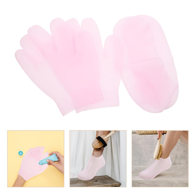 ORFOFE 2pairs Elastic Moisturizing Gloves and Socks Set Overnight Spa