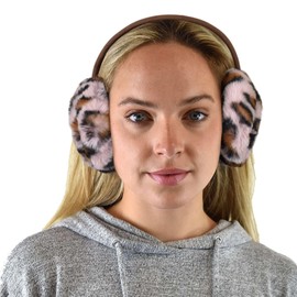 C.C - Orejeras suaves y cálidas para invierno, con diadema ajustable, color rosa leopardo