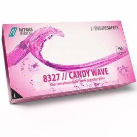 Nitras Medical 8327 Candy Wave Nitrile Disposable Gloves Magenta Pack of 100, l