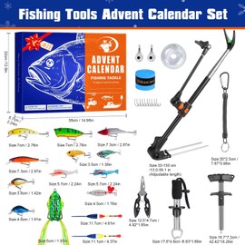 Fishing Advent Calendar 2025 for Men Teen Boy, 24-Day Fishing Tackle Advent Calendar with Fishing Rod Holder, Fish Lip Gripper, Hook Tier, Christmas Count-Down Calendar for Father, Husband, Boyfriend