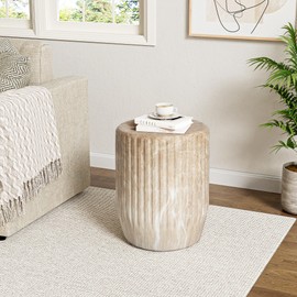 Christopher Knight Home Jayme Outdoor Cylinder Side Table, Lightweight Concrete End Table, Gear-Shaped Accent Garden Stool, Decorative Small Coffee Desk for Balcony Garden Living Room, 18.25" H Gold