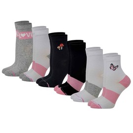 Dr. Motion Women Mid-Crew Compression Socks With Half-Cushion And Breathable Arch Support 6 Pairs (Assorted G)