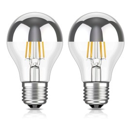 ledscom.de 2 Stück E27 LED Leuchtmittel, A60, warmweiß (2700 K), 4,1 W, 461lm, Kopfspiegel (silber)