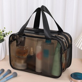 GSHLLO Waterproof Wash Bag Clear Toiletry Bag Travel Size Makeup Bag Large Capacity Cosmetic Bag Zipper Make Up Pouch Bathroom Shower Bag with Handles for Holiday