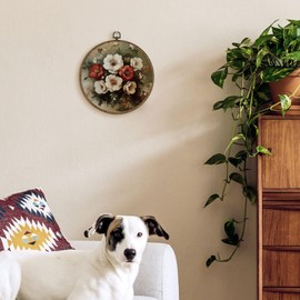 TLESKE Vintage Floral Flower Round Wall Art Decor Framed 10x10, Rustic Canvas Wall Art Prints Artwork, Wildflower Wall Hanging Room Door Decor Decorations for Farmhouse Bedroom Living Room